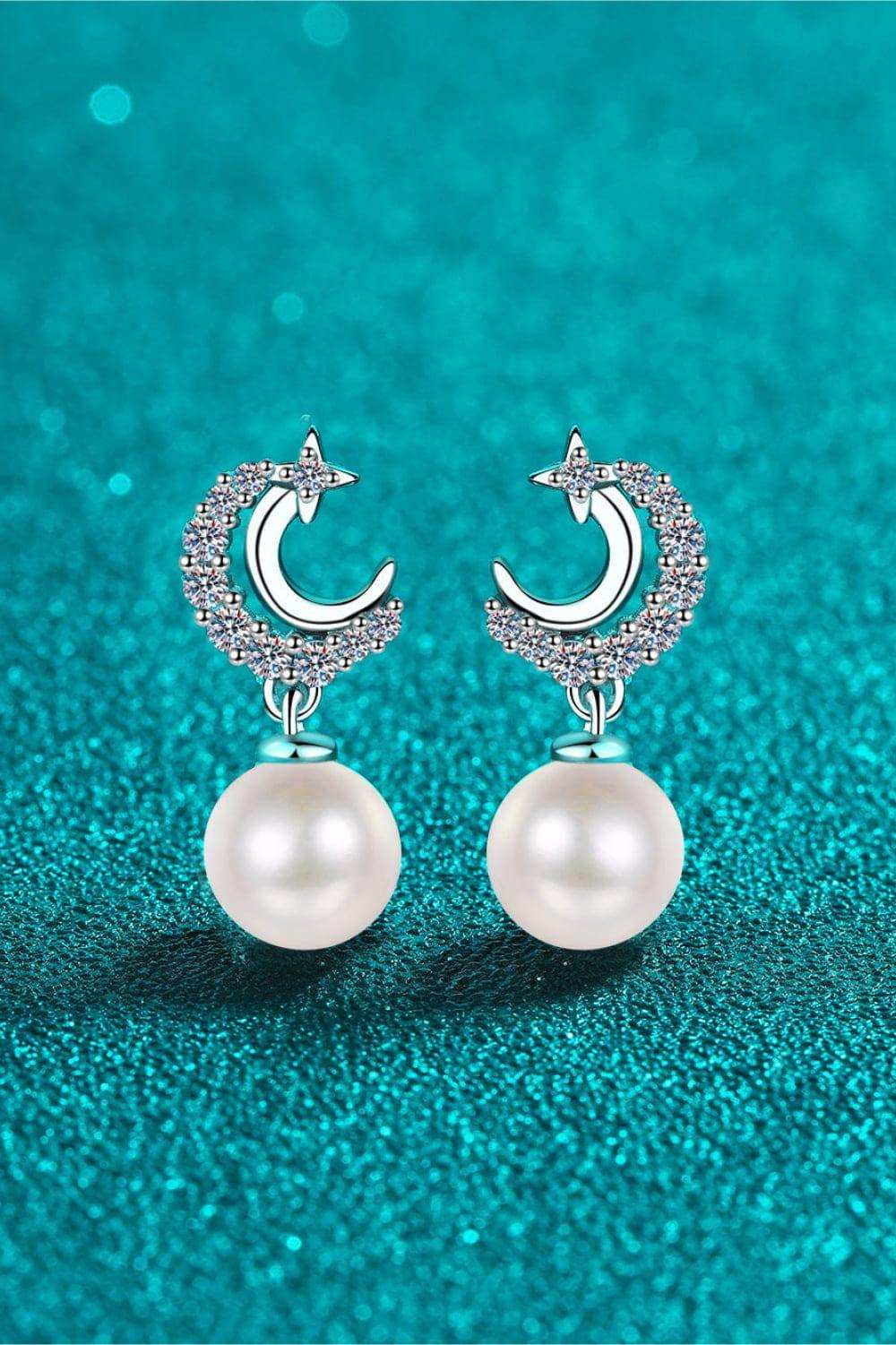 Moissanite Pearl Drop Earrings - Trendsi - Flyclothing LLC