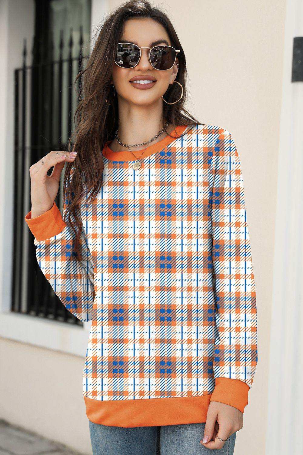 Printed Round Neck Long Sleeve Sweatshirt - Trendsi - Flyclothing LLC