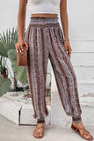 Smocked Printed High Waist Pants - Trendsi - Flyclothing LLC