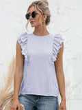Round Neck Tied Open Back Flutter Sleeve Top - Trendsi - Flyclothing LLC