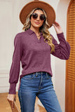 Decorative Button Johnny Collar Lantern Sleeve Blouse - Trendsi - Flyclothing LLC