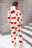 Fuzzy Heart Zip Up Hooded Lounge Jumpsuit - Trendsi - Flyclothing LLC