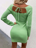 Tie Back Square Neck Long Sleeve Sweater Dress - Trendsi - Flyclothing LLC