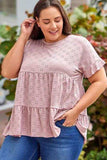 Plus Size Eyelet Round Neck Short Sleeve Blouse - Trendsi - Flyclothing LLC