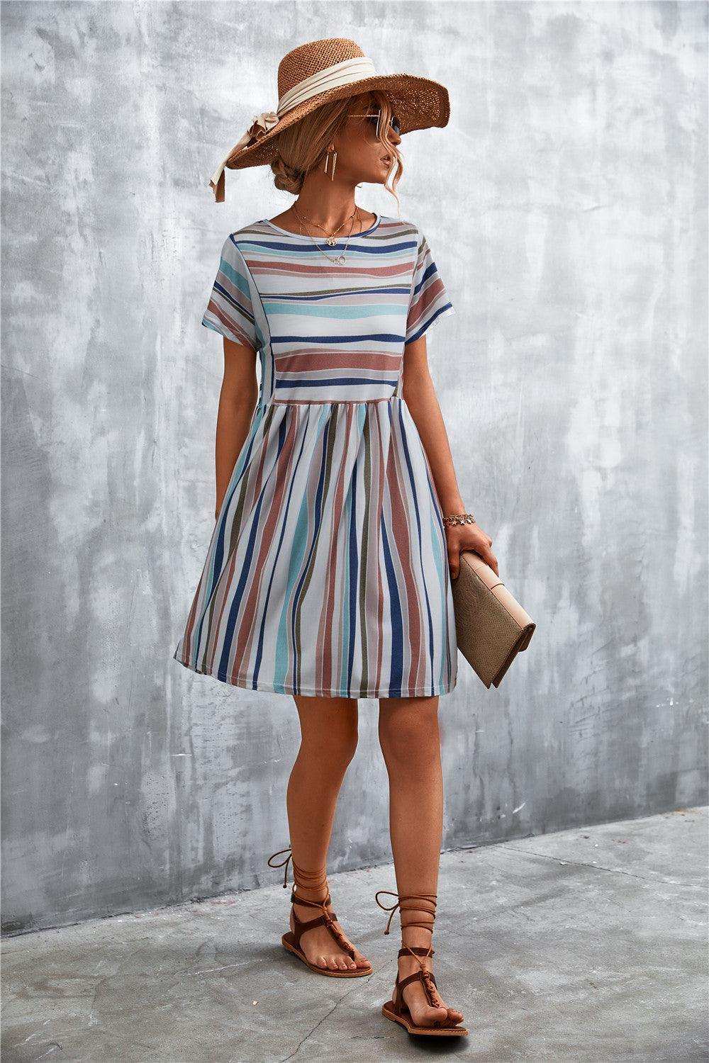 Striped Round Neck Dress - Trendsi - Flyclothing LLC