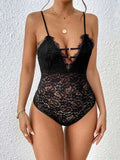 Lace Plunge Spaghetti Strap Bodysuit - Trendsi - Flyclothing LLC