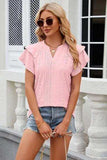 Eyelet Notched Short Sleeve T-Shirt - Trendsi - Flyclothing LLC