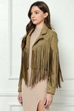 Veveret Suede Fringe Long Sleeve Moto Jacket - Trendsi - Flyclothing LLC