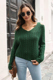 Cold Shoulder V-Neck Cable-Knit Pullover Sweater - Trendsi - Flyclothing LLC