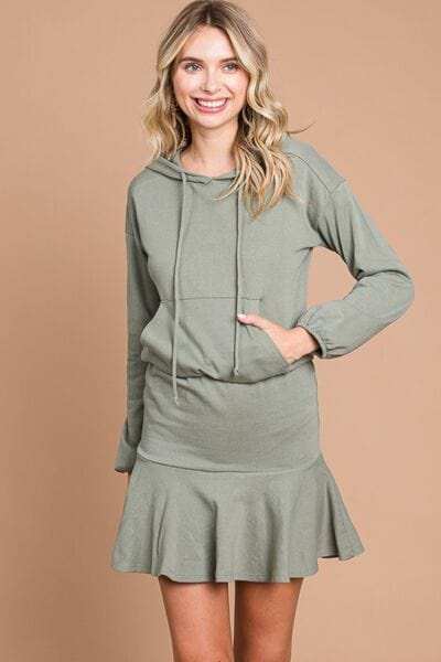 Culture Code Full Size Drawstring Dropped Shoulder Hooded Mini Dress - Trendsi - Flyclothing LLC