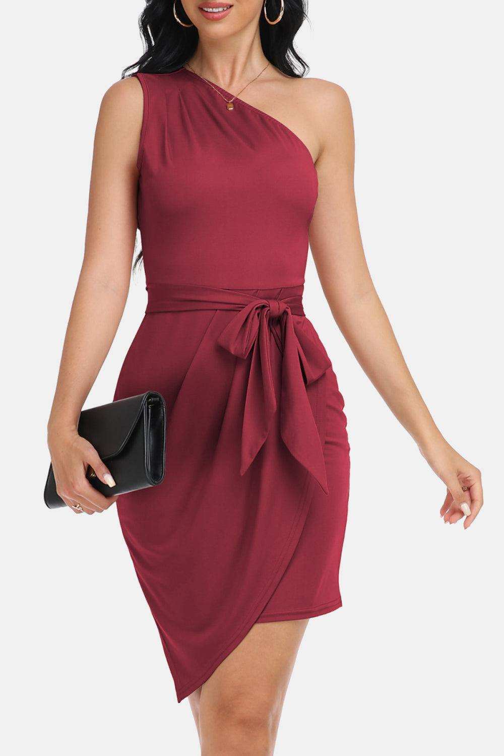 Tie Front One-Shoulder Sleeveless Dress - Trendsi - Flyclothing LLC
