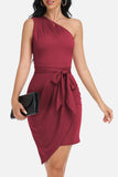 Tie Front One-Shoulder Sleeveless Dress - Trendsi - Flyclothing LLC