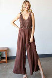 First Love Tie Back Sleeveless Slit Wide Leg Jumpsuit - Trendsi - Flyclothing LLC