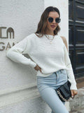 Cold-Shoulder Round Neck Sweater - Trendsi - Flyclothing LLC