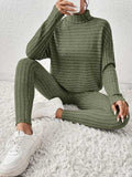 Ribbed Turtleneck Top and Pants Set - Trendsi - Flyclothing LLC