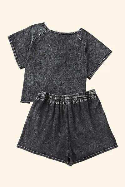 Heathered Round Neck Top and Shorts Lounge Set - Trendsi - Flyclothing LLC