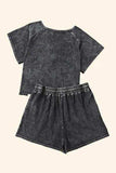 Heathered Round Neck Top and Shorts Lounge Set - Trendsi - Flyclothing LLC