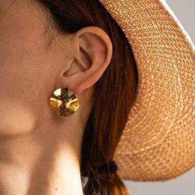 Geometric Pleated 18K Gold-Plated Stud Earrings - Trendsi - Flyclothing LLC