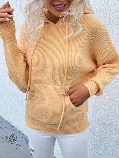 Drawstring Dropped Shoulder Hooded Sweater - Trendsi - Flyclothing LLC