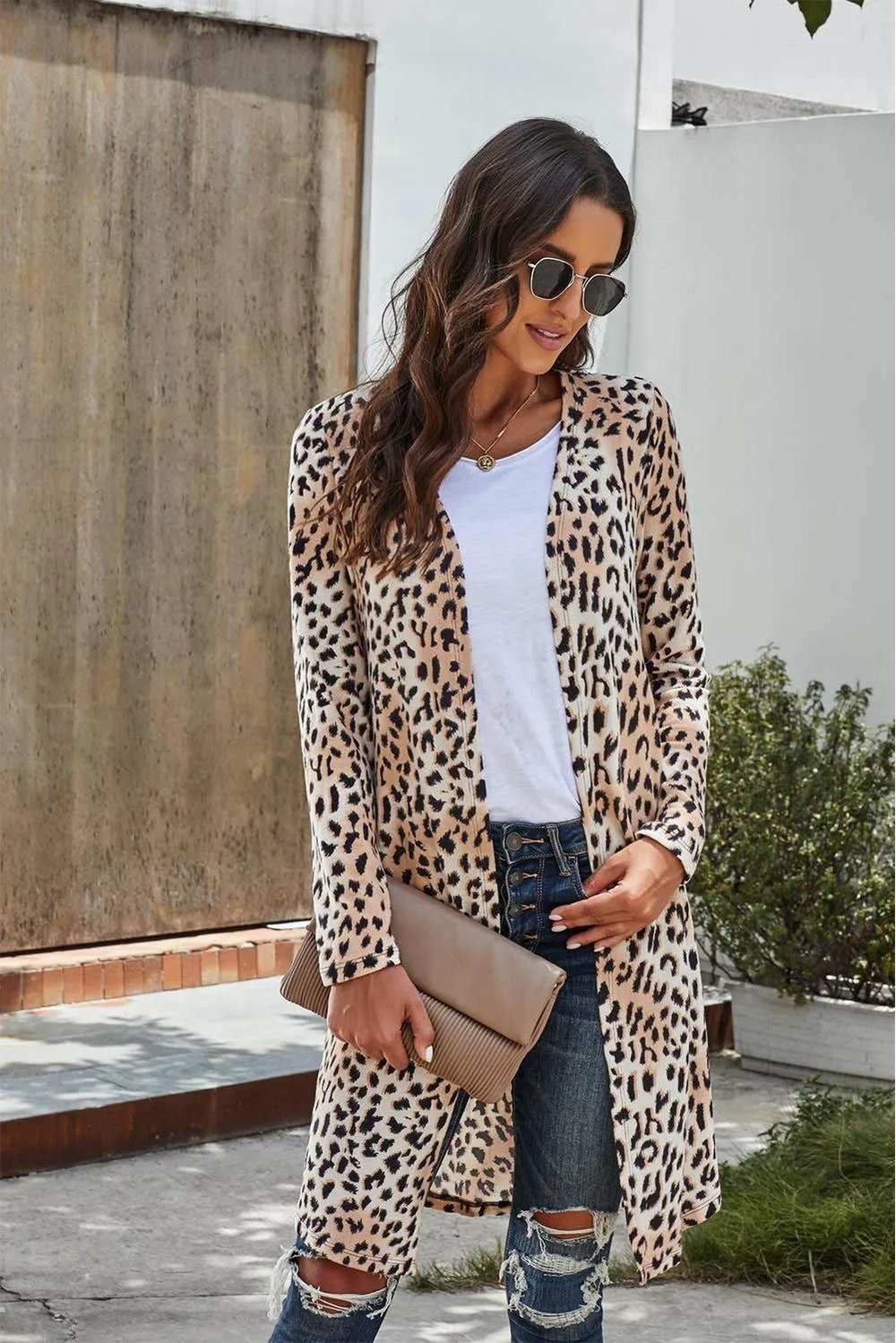 Printed Open Front Longline Cardigan - Trendsi - Flyclothing LLC