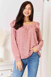 Double Take Square Neck Ruffle Shoulder Long Sleeve T-Shirt - Trendsi - Flyclothing LLC