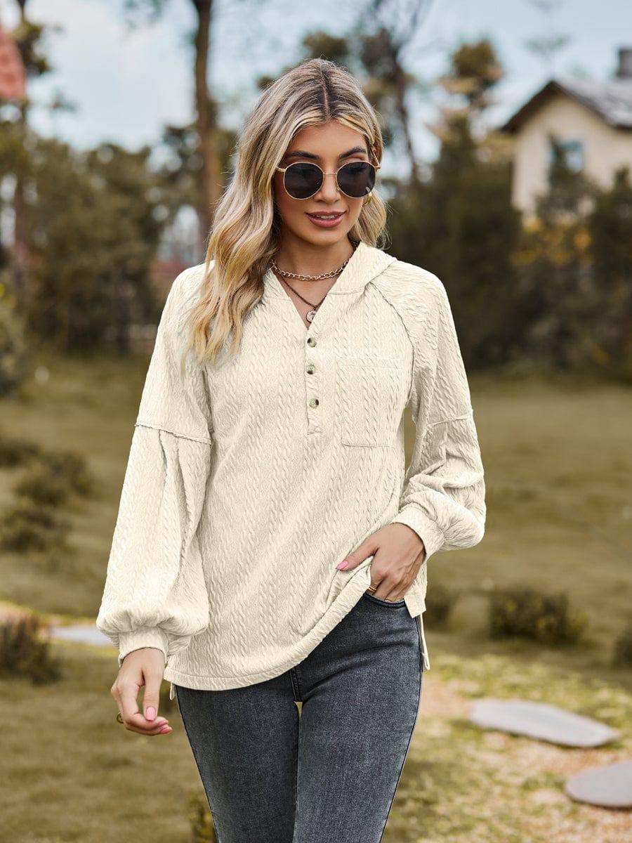 Cable-Knit Dropped Shoulder Hoodie - Trendsi - Flyclothing LLC