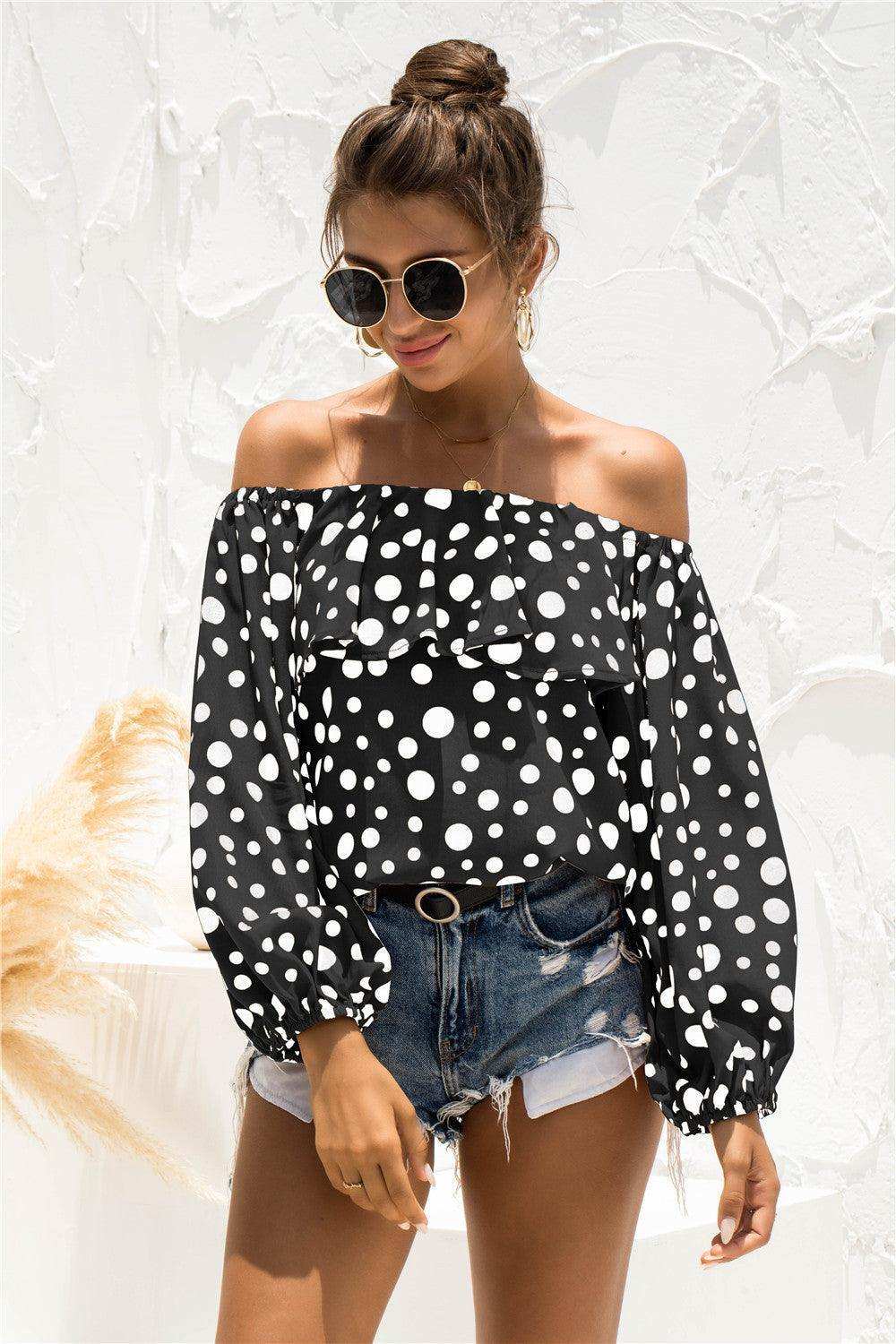 Polka Dot Off-Shoulder Layered Blouse - Trendsi - Flyclothing LLC