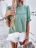 Eyelet Mock Neck Flounce Sleeve Blouse - Trendsi - Flyclothing LLC