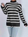 Striped Turtleneck Drop Shoulder Sweater - Trendsi - Flyclothing LLC