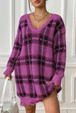 Plaid V-Neck Long Sleeve Sweater Dress - Trendsi - Flyclothing LLC