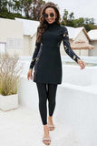 Printed Turtleneck Long Sleeve Top and Pants Swim Set - Trendsi - Flyclothing LLC
