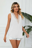 Contrast Trim Plunge Sleeveless Blouse - Trendsi - Flyclothing LLC