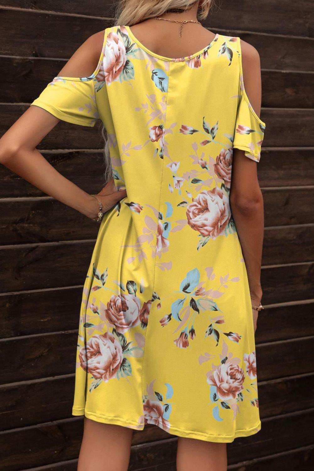 Floral Round Neck Cold-Shoulder Dress - Trendsi - Flyclothing LLC