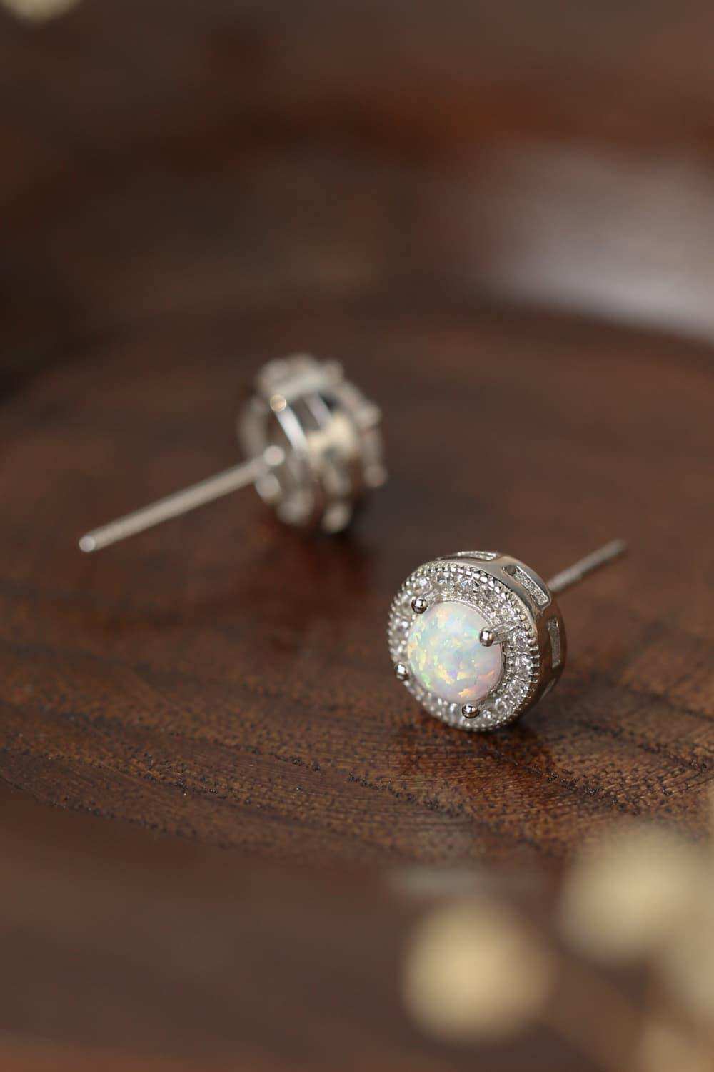 Opal 4-Prong Round Stud Earrings - Trendsi - Flyclothing LLC