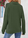Half Button Collared Neck Long Sleeve Top - Trendsi - Flyclothing LLC