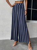 Striped Slit Wide Leg Pants - Trendsi - Flyclothing LLC