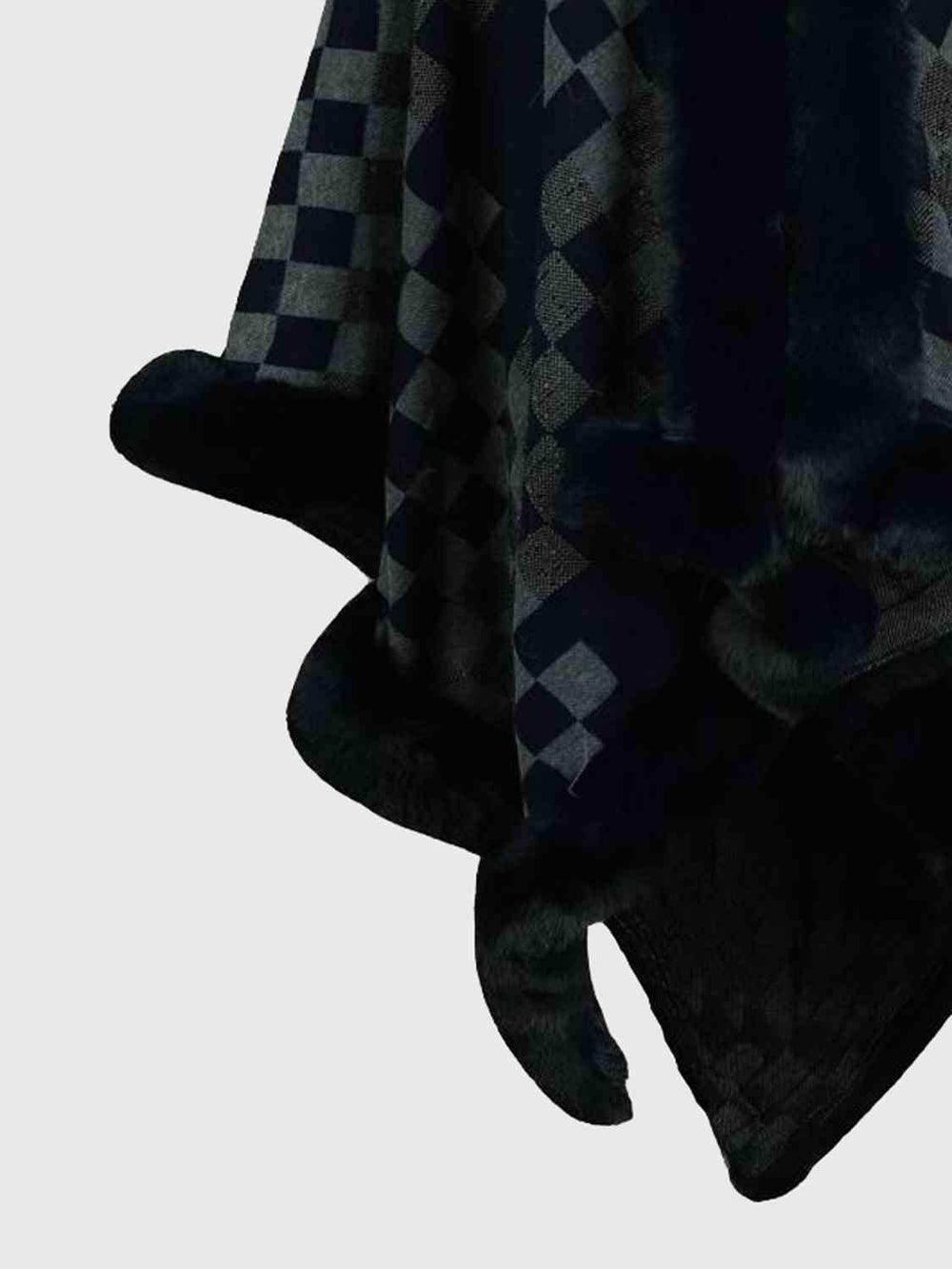 Checkered Faux Fur Trim Poncho - Trendsi - Flyclothing LLC