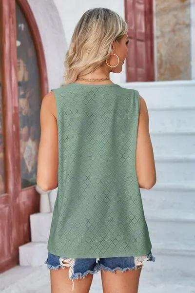 Eyelet Open Front Sleeveless Cardigan - Trendsi - Flyclothing LLC