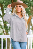 Striped Lantern Sleeve Collared Shirt - Trendsi - Flyclothing LLC