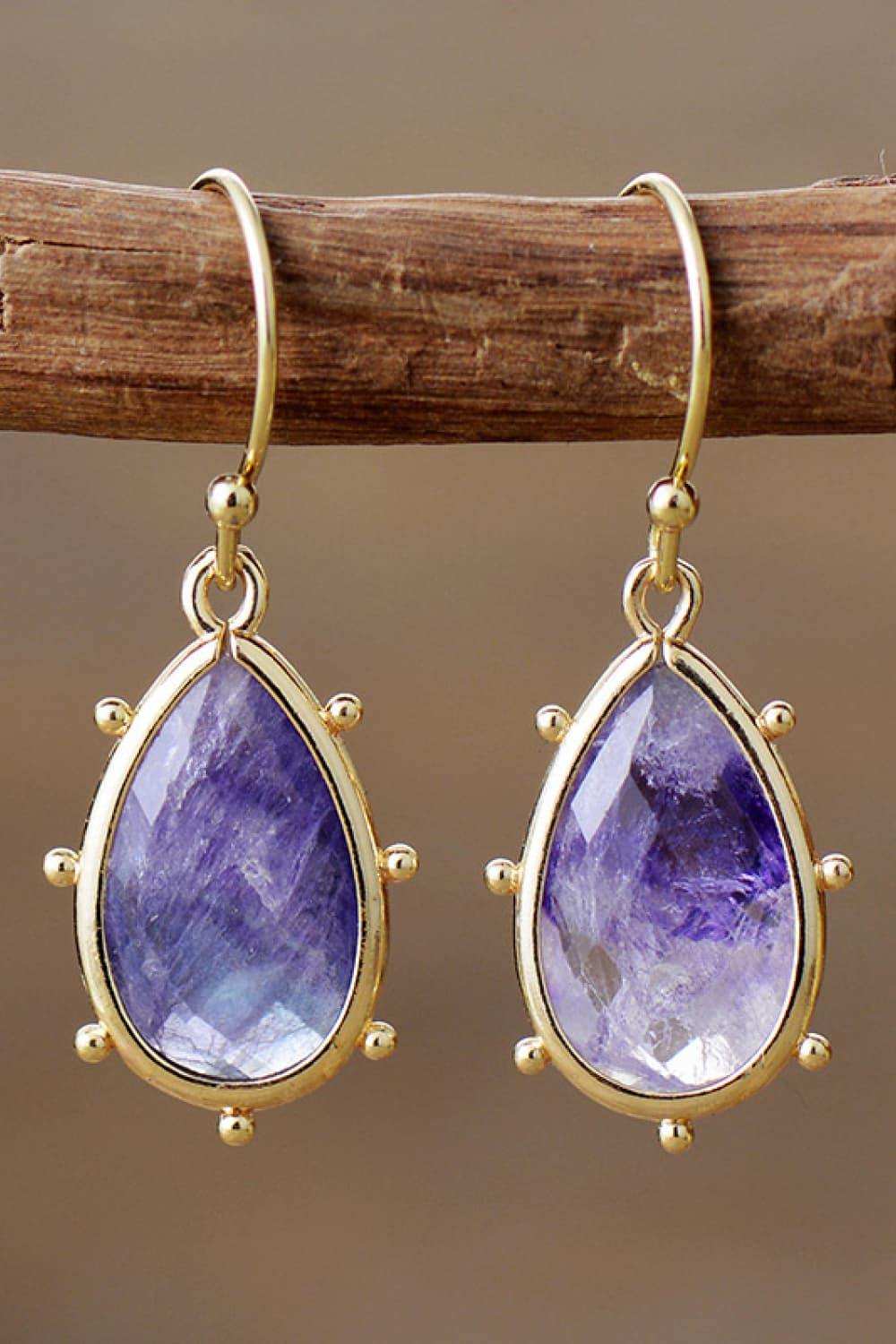 Natural Stone Teardrop Earrings - Trendsi - Flyclothing LLC
