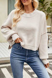Round Neck Dropped Shoulder Sweater - Trendsi - Flyclothing LLC