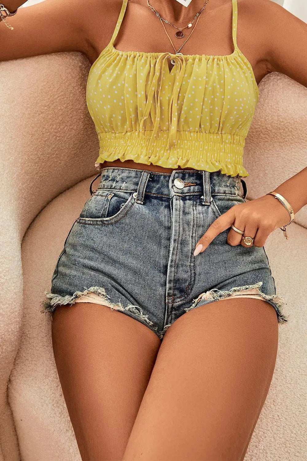 Polka Dot Tied Frill Trim Cami - Trendsi - Flyclothing LLC