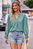 Swiss Dot Notched Neck Flounce Sleeve Blouse - Trendsi - Flyclothing LLC