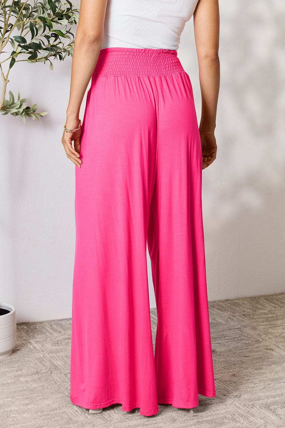 Double Take Full Size Smocked Wide Waistband Wide Leg Pants - Trendsi - Flyclothing LLC