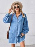 Button Up Pocketed Raw Hem Denim Dress - Trendsi - Flyclothing LLC