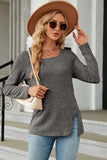 Slit Decorative Button Square Neck T-Shirt - Trendsi - Flyclothing LLC