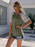 Leopard Round Neck Short Sleeve T-Shirt - Trendsi - Flyclothing LLC