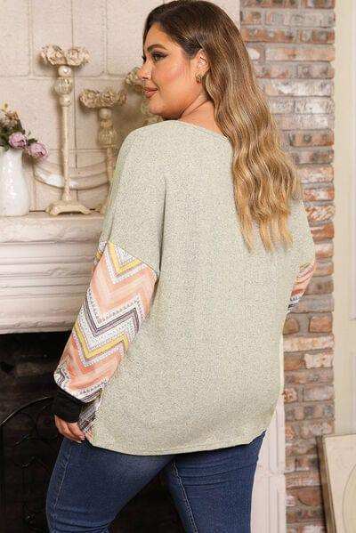 Plus Size Exposed Seam Print Long Sleeve T-Shirt - Trendsi - Flyclothing LLC