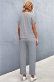 V-Neck Short Sleeve T-Shirt and Drawstring Waist Pants Set - Trendsi - Flyclothing LLC