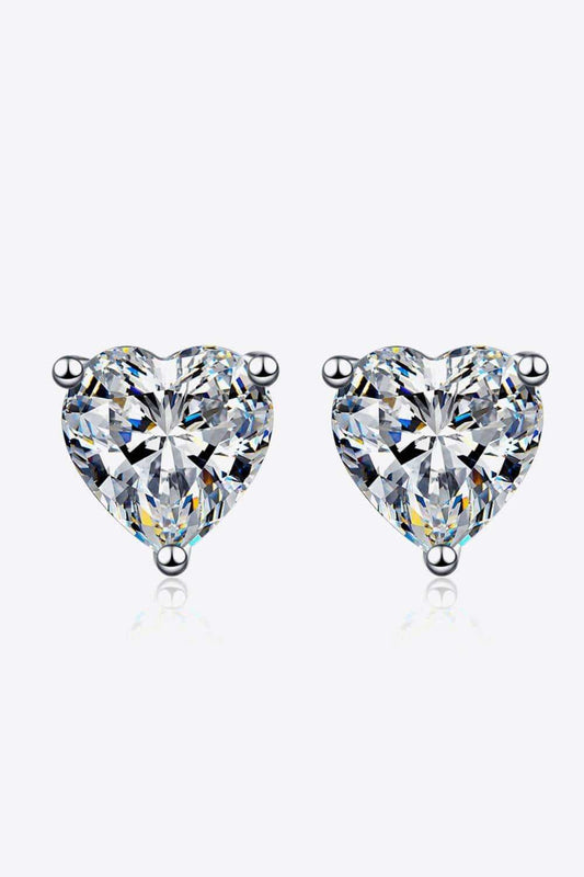 2 Carat Moissanite Heart-Shaped Stud Earrings - Trendsi - Flyclothing LLC